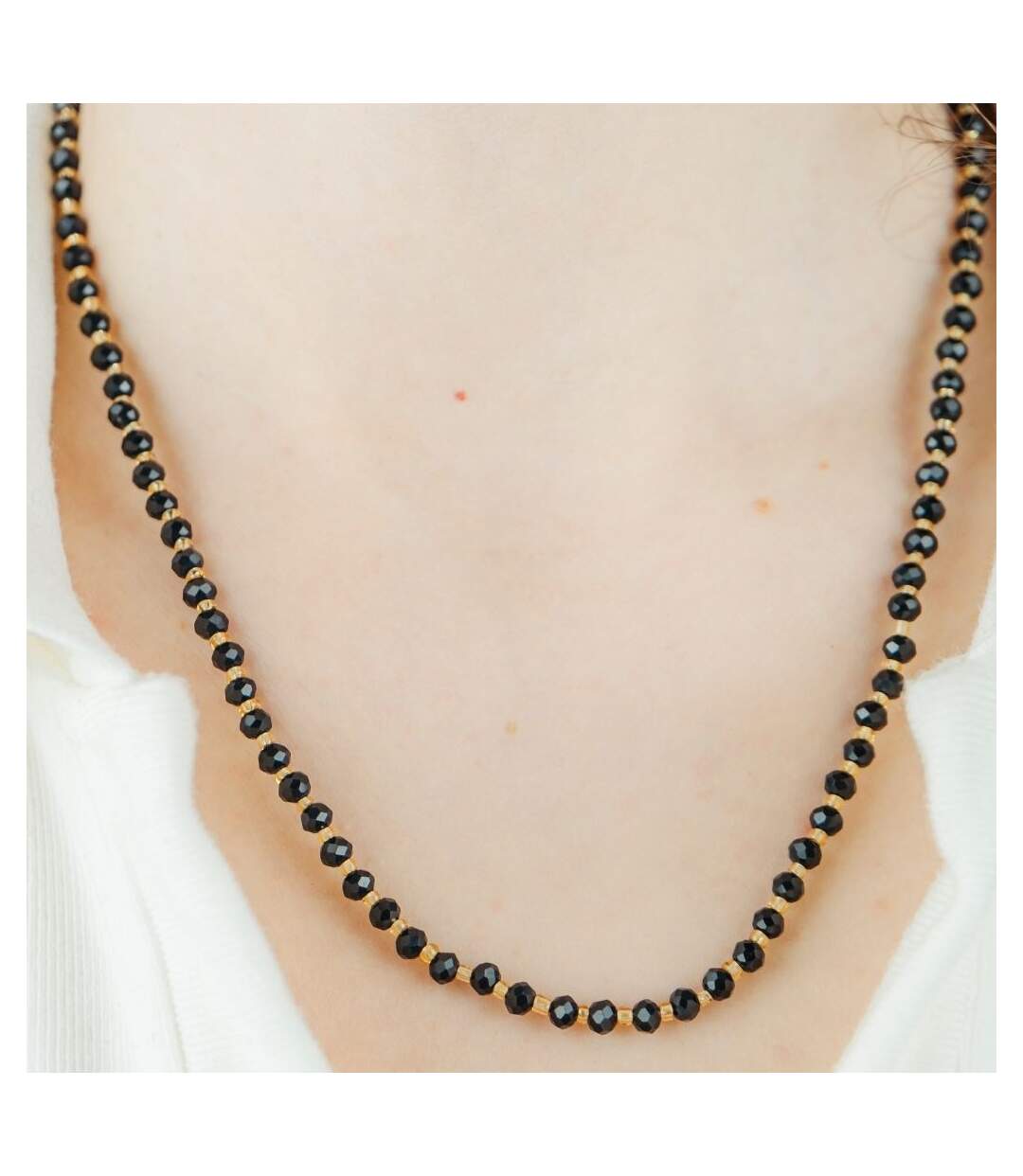 Red and Black Crystal Glass Bead Pearl Choker Necklace-2
