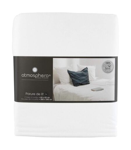 Parure de Lit 3 Pièces Coton Lavé 260x240cm Blanc