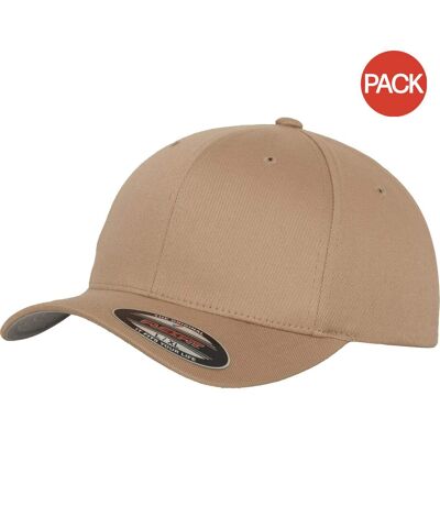 Pack of 2  Mens flexfit fitted baseball cap  khaki Yupoong