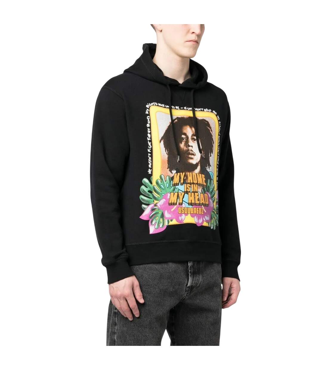 Mens Bob Marley Hoodie Black DSquared2-4