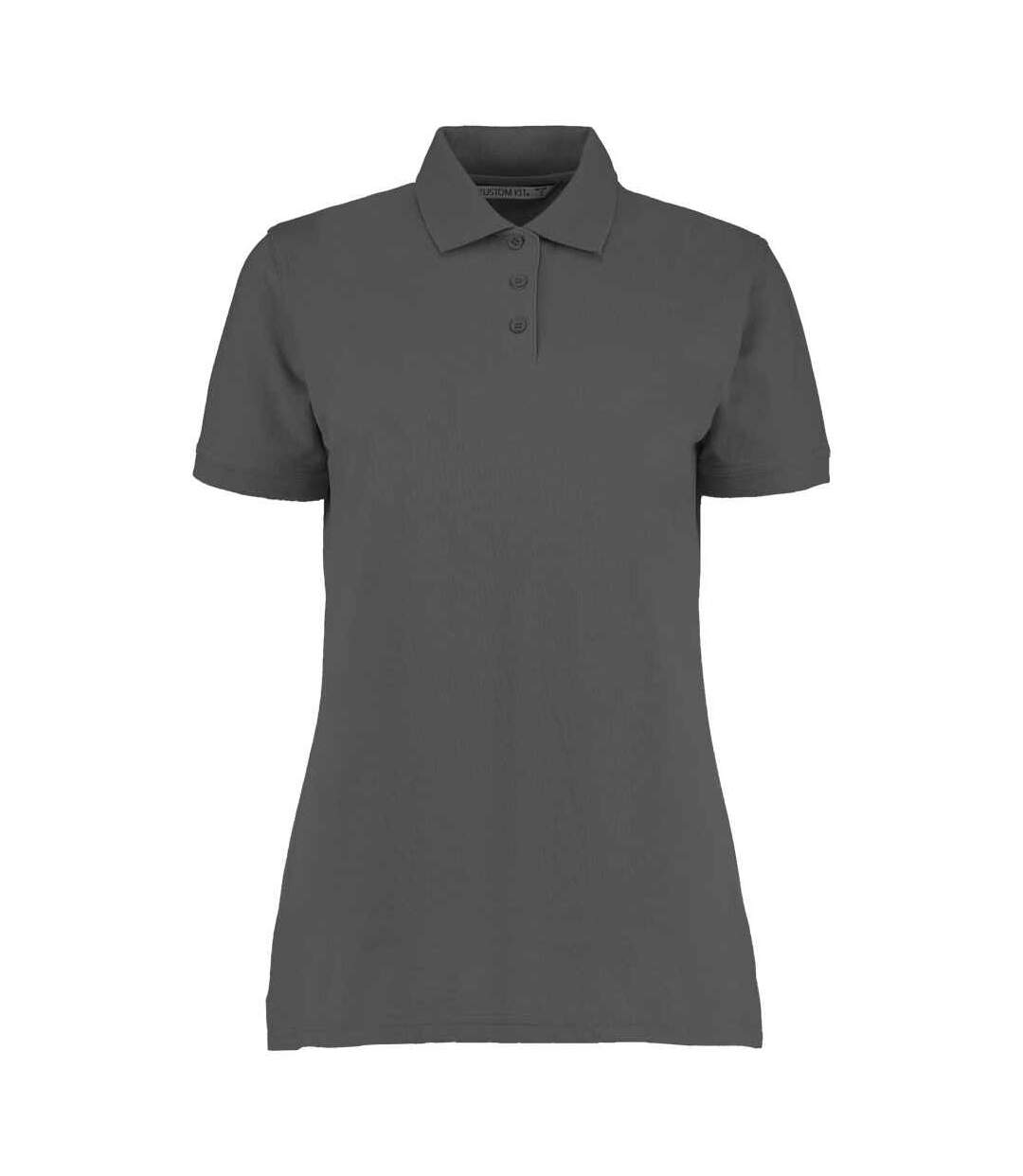 Womens/ladies klassic pique polo shirt charcoal Kustom Kit-1