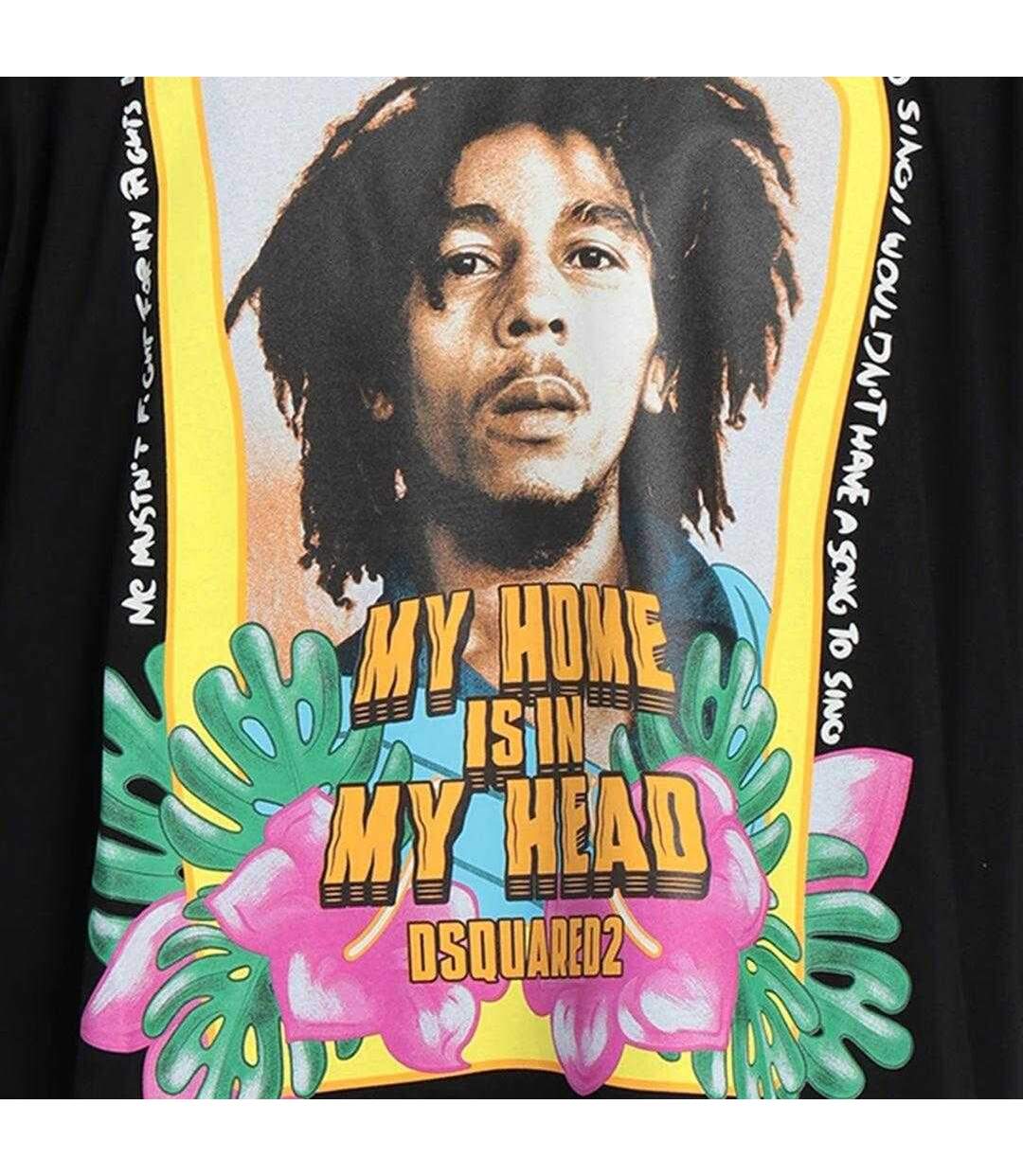 Unisex Adult My Home Is In My Head Bob Marley T-shirt Black DSquared2-4