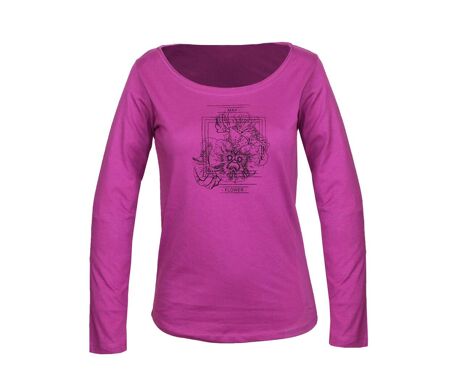 MAYFLOWER NUAGE – Tee-shirt manches longues fushia 100% coton col bateau pour un look vitaminé