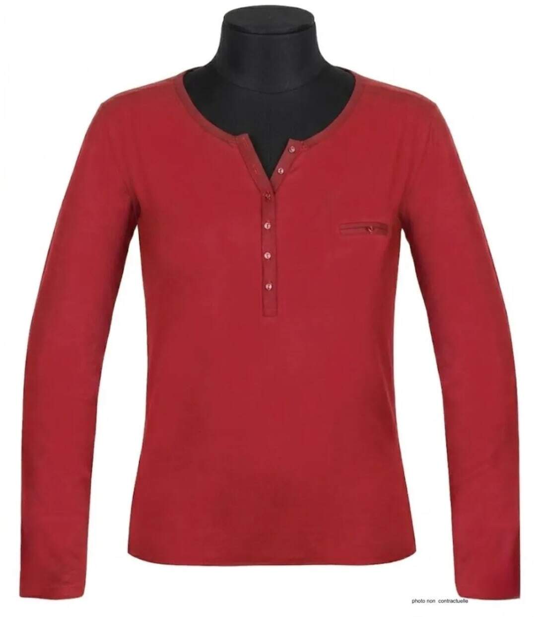 MAYFLOWER NOVICE3 – Tee-shirt manches longues rouge col tunisien satin pour un look dynamique et raffiné-3