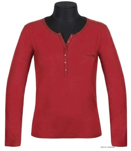 MAYFLOWER NOVICE3 – Tee-shirt manches longues rouge col tunisien satin pour un look dynamique et raffiné
