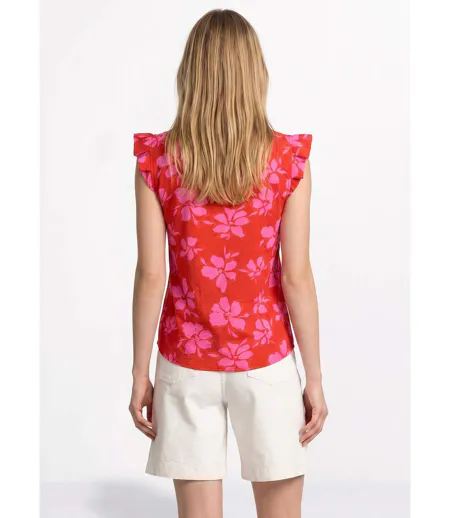 Blouse volantée col V, imprimé fleuri