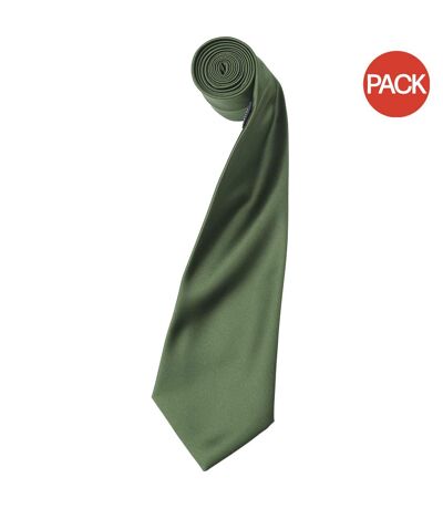 Premier Mens Plain Satin Tie (Narrow Blade) (Pack of 2) (Olive) (One Size) - UTRW6934