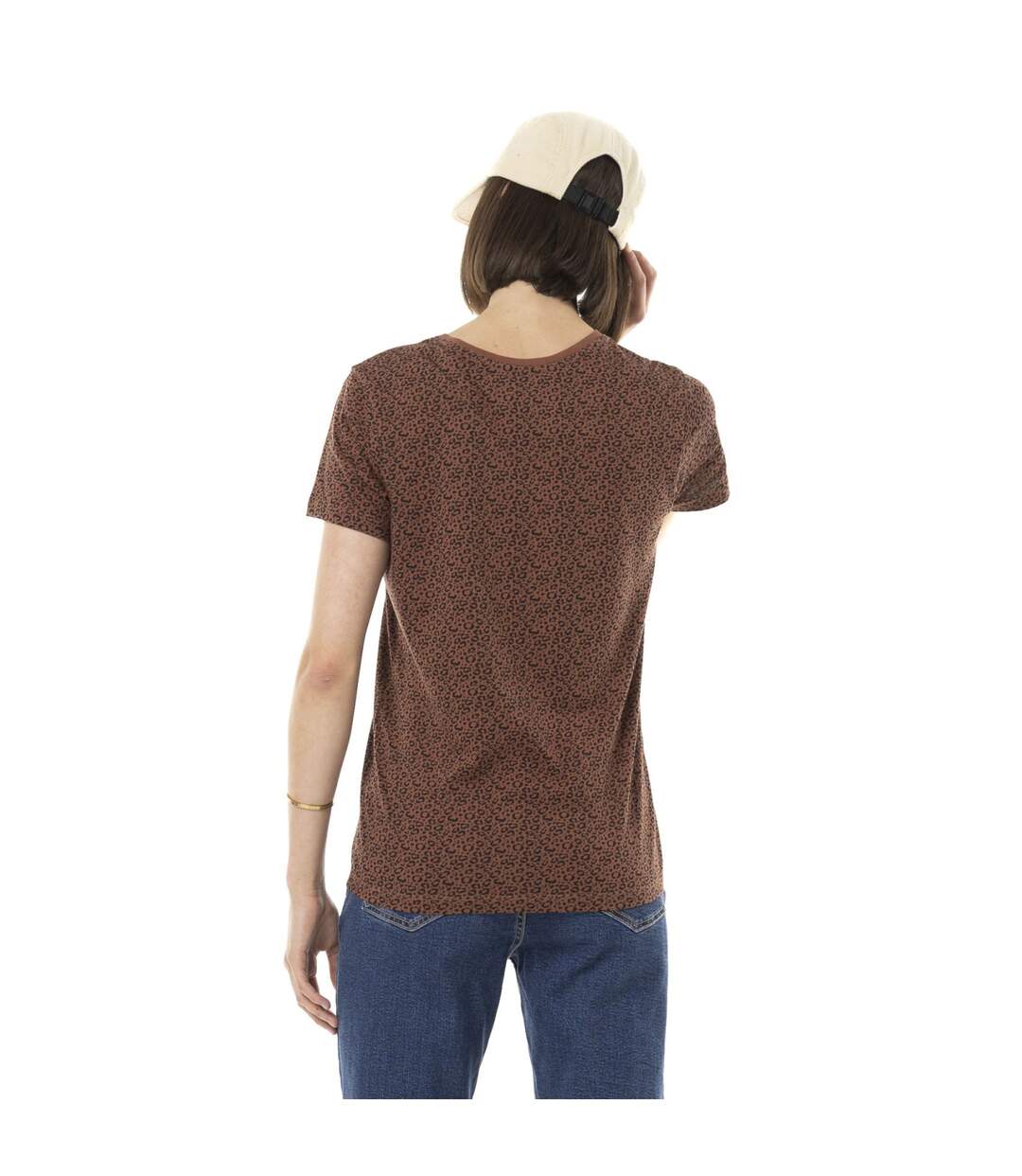 T-shirt femme col rond allover et print devant Leopard Vondutch-3