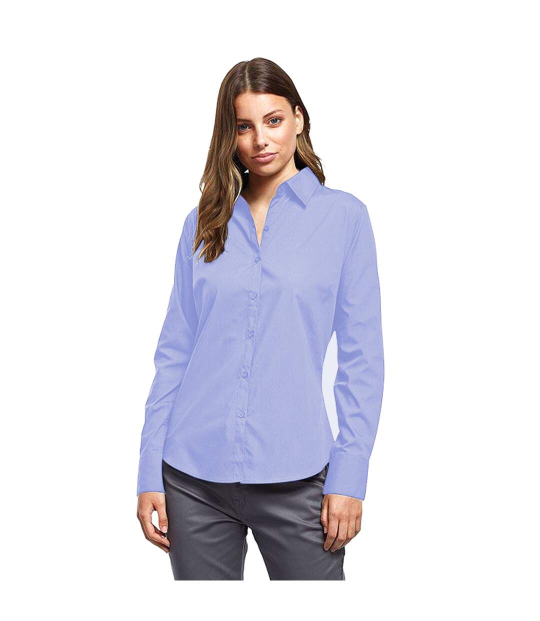 Womens/ladies poplin long-sleeved blouse mid blue Premier