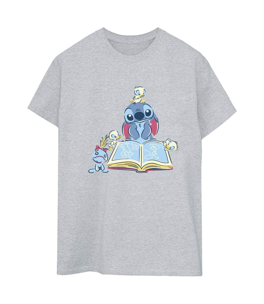Disney Femmes/Les femmes Lilo & Stitch Reading A Book Cotton Boyfriend T-Shirt (Gris sportif) - UTBI30078-1