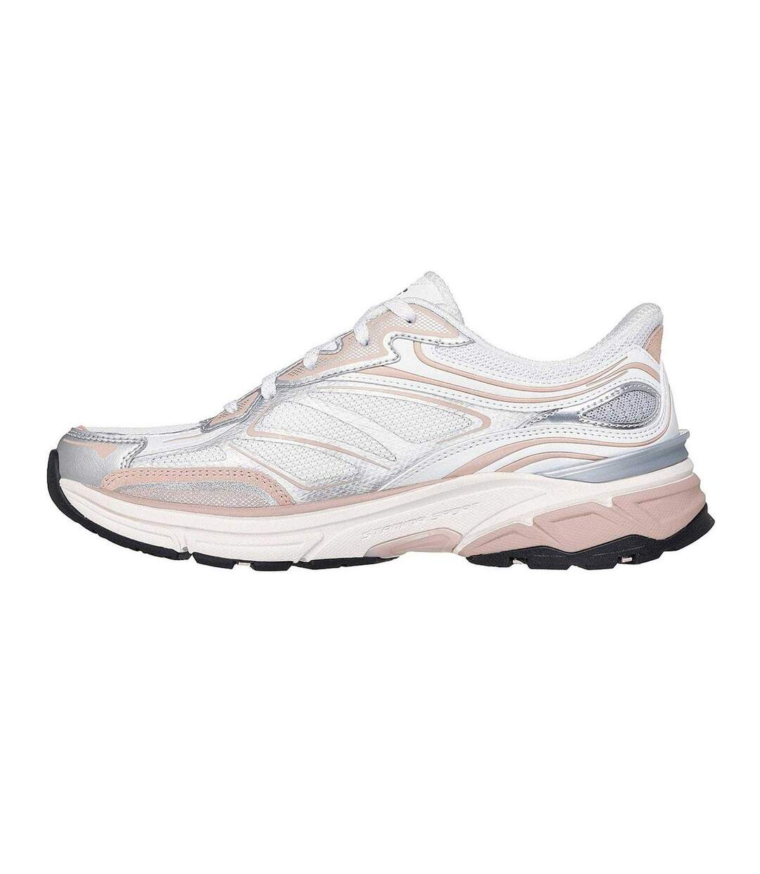 Womens/ladies Stamina Metallic Detail Leather Trainers White Pink Skechers-2
