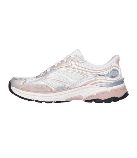 Womens/ladies Stamina Metallic Detail Leather Trainers White Pink Skechers