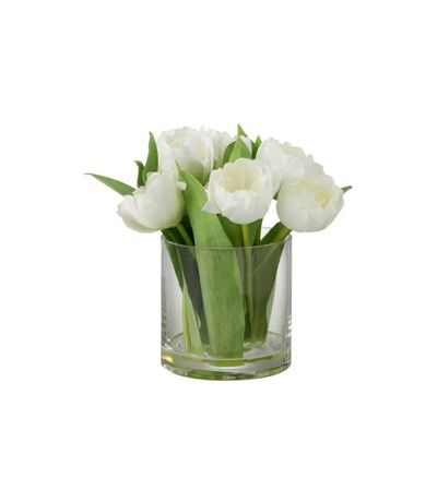 Fleur Artificielle & Vase Tulipes 22cm Blanc