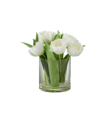 Fleur Artificielle & Vase Tulipes 22cm Blanc