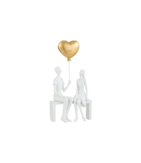 Statuette Déco Couple Assis Cœur 23cm Blanc