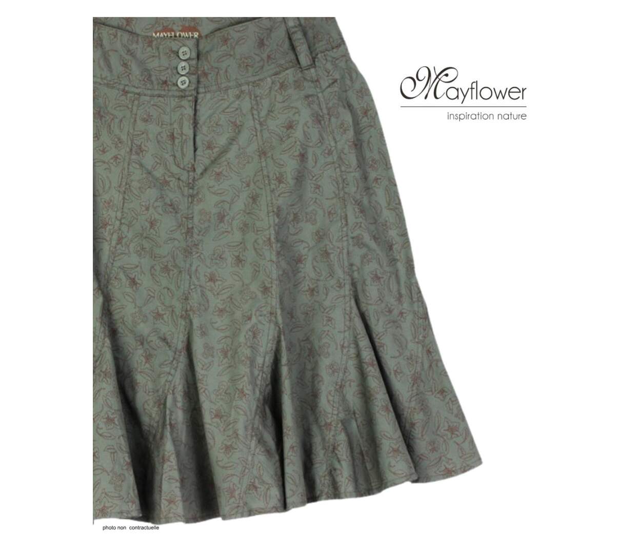 MAYFLOWER 011091U001 - Jupe plissée fleurie pour femme : l'élégance naturelle du coton vert kaki-4