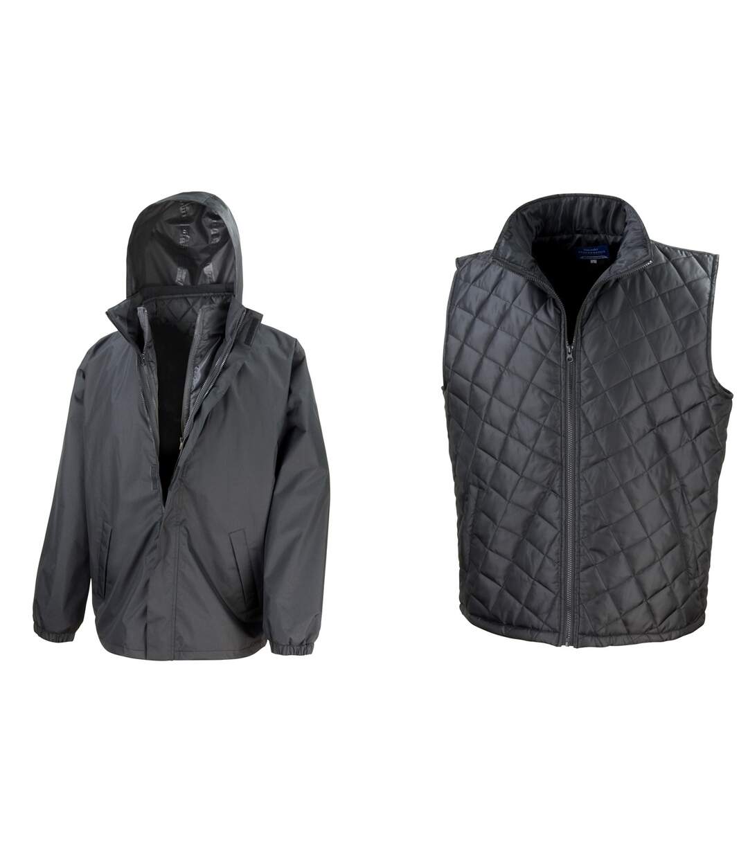 Result Mens Core 3-in-1 Jacket with Quilted Bodywarmer Jacket (Black)