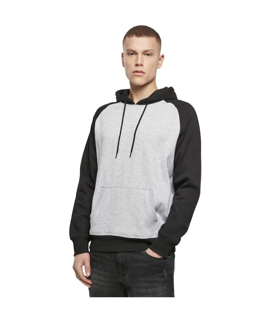 Sweat À Capuche Homme Gris Chiné Noir Build Your Brand-1