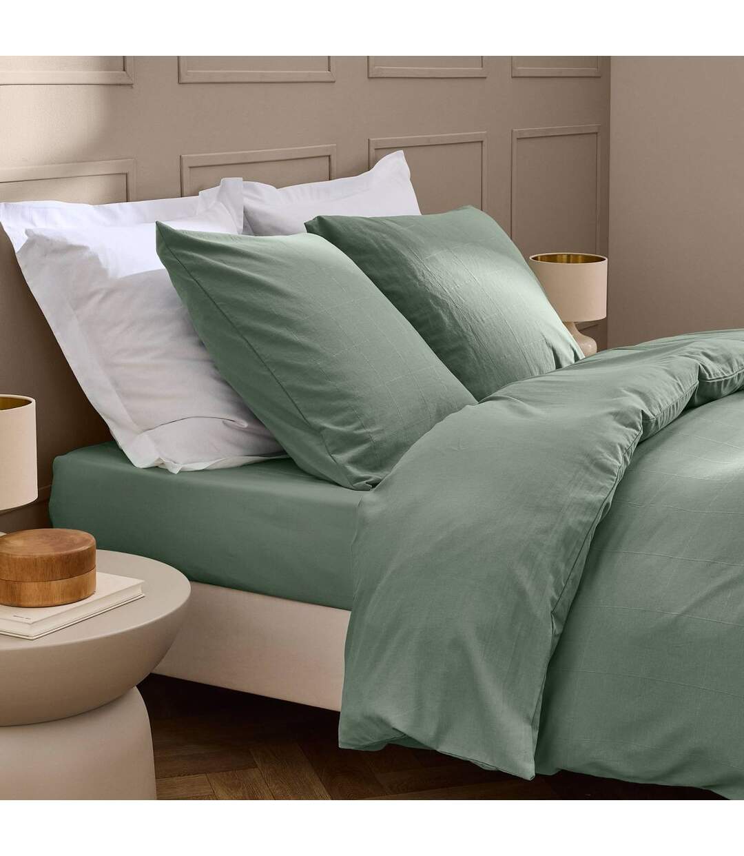 Drap Housse Uni Linella 160x200cm Sauge-4