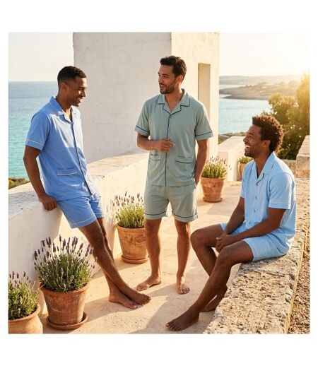 OZABI Pack 3 Pyjamas Courts Homme Coton Majoritaire, Col Chemise Boutonne