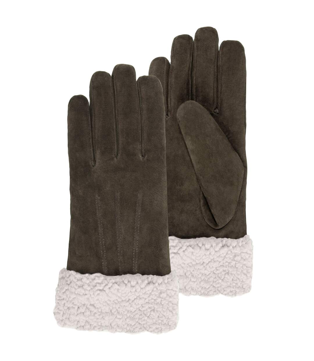 Isotoner Gants femme en cuir, doublés imitation fourrure, élégants-1