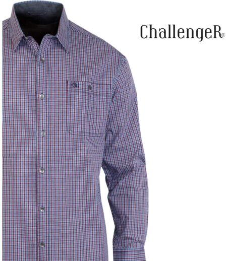 CHALLENGER TORY1 — Chemise à carreaux manches longues rouge et bleu : confort léger en popeline de coton