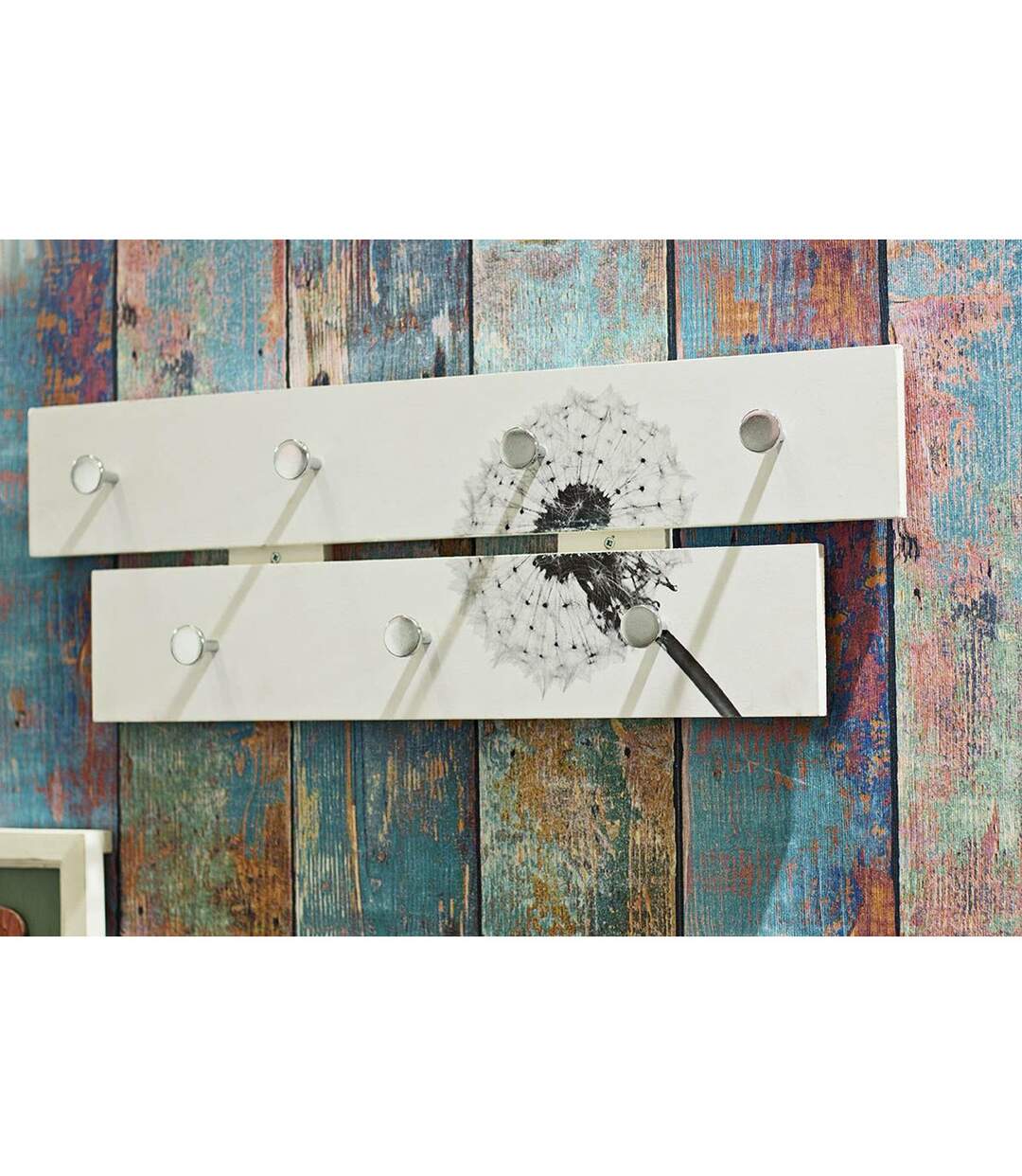 Patère Murale 2 niveaux Fleur de Pissenlit 60cm Blanc-3