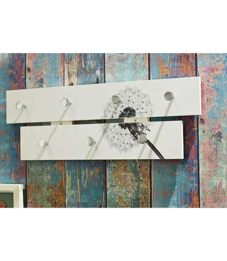 Patère Murale 2 niveaux Fleur de Pissenlit 60cm Blanc