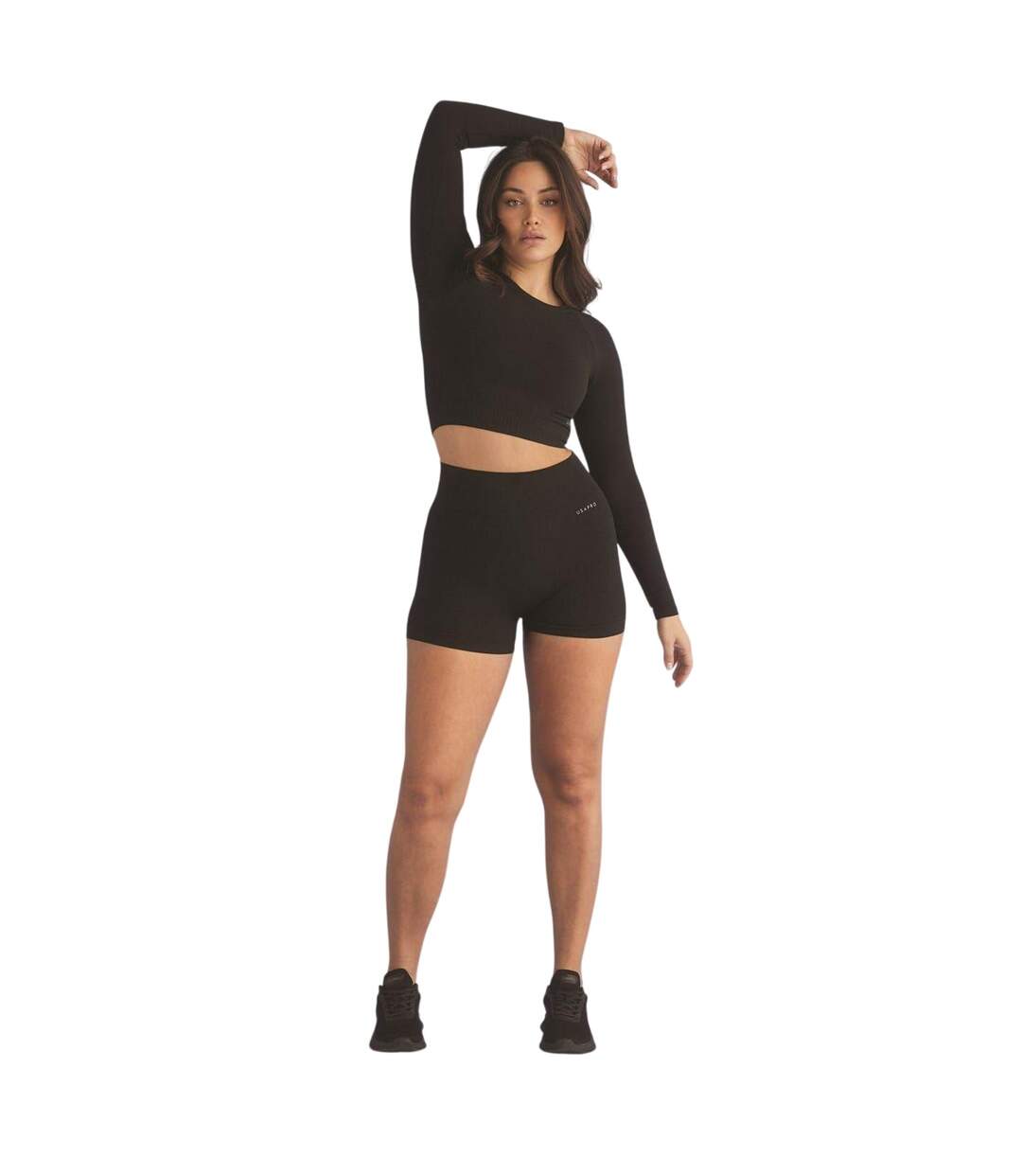 Womens/ladies Seamless Long-sleeved Crop Top Black USA Pro-1