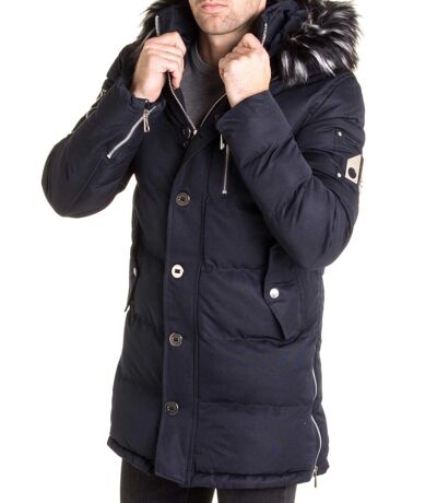 Manteau bleu hiver avec capuche fausse fourrure noir