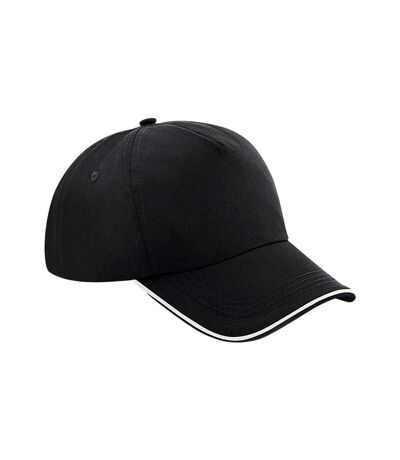 Beechfield Authentic Piped 5 Panel Cap (Black/White)
