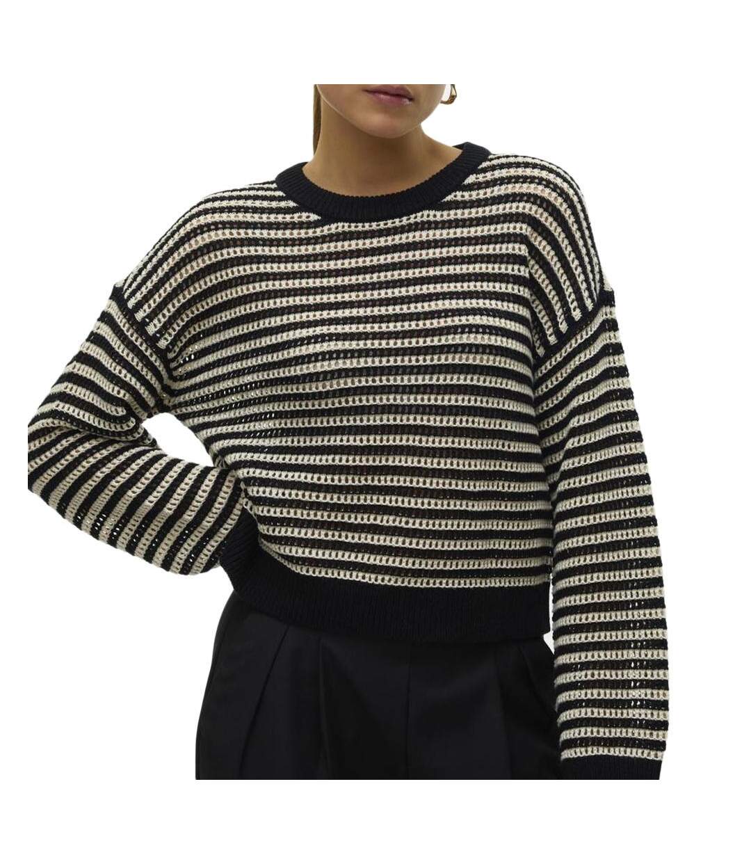 Pull beige/noir femme vero moda madera-1
