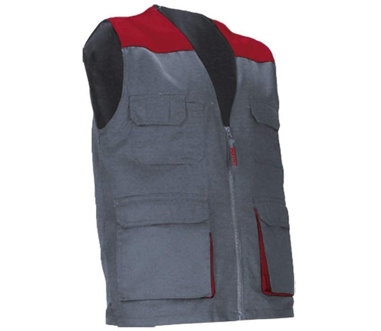 Gilet de travail léger - Unisexe - REF THUNDER - gris ciment et rouge-1