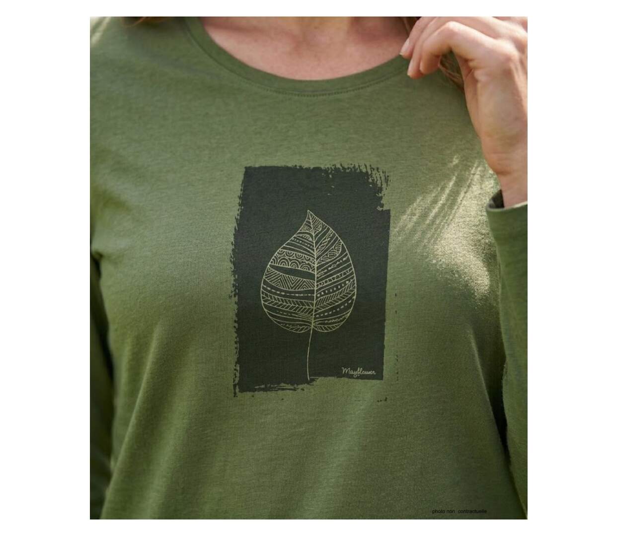 MAYFLOWER NIKKI4 : Tee-shirt manches longues olive en coton pour un style naturel-4