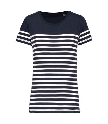 T-shirt rayé coton bio marinière femme - k3034 - bleu marine et blanc