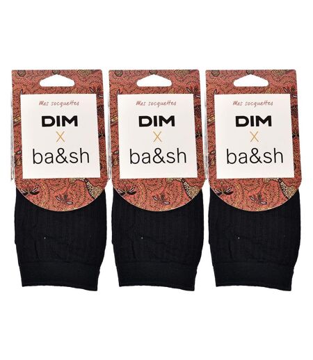 Chaussettes femme DIM en Coton Confort et Elegance -Assortiment modèles photos selon arrivages- Pack de 3 Paires Socquettes Noires Ba&sh