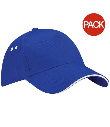 Beechfield Unisex Ultimate 5 Panel Contrast Baseball Cap With Sandwich Peak / Headwear (Pack of 2) (Bright Royal/White) - UTRW6700