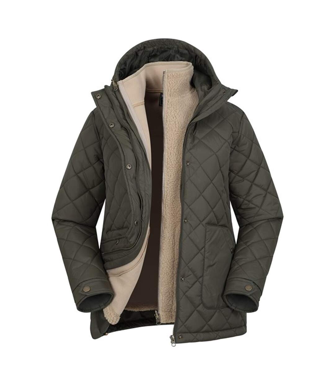 Womens/ladies Nebraskan Borg 3 In 1 Padded Jacket Khaki Green Mountain Warehouse-1