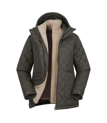 Womens/ladies Nebraskan Borg 3 In 1 Padded Jacket Khaki Green Mountain Warehouse