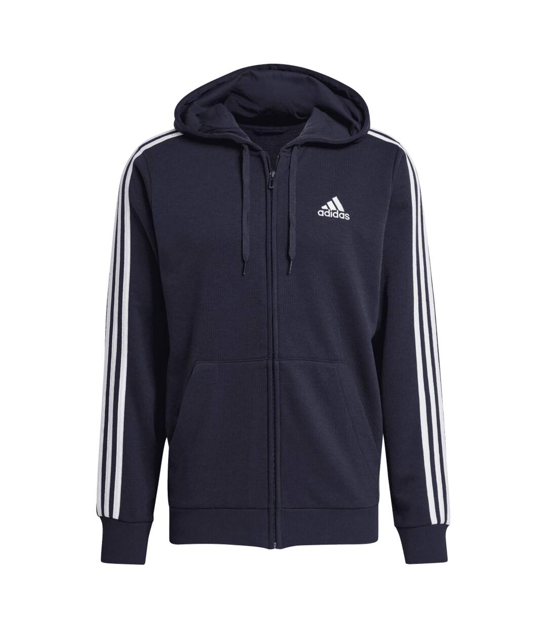 Mens Essentials 3 Stripes Full Zip Hoodie Inkwell Adidas-1