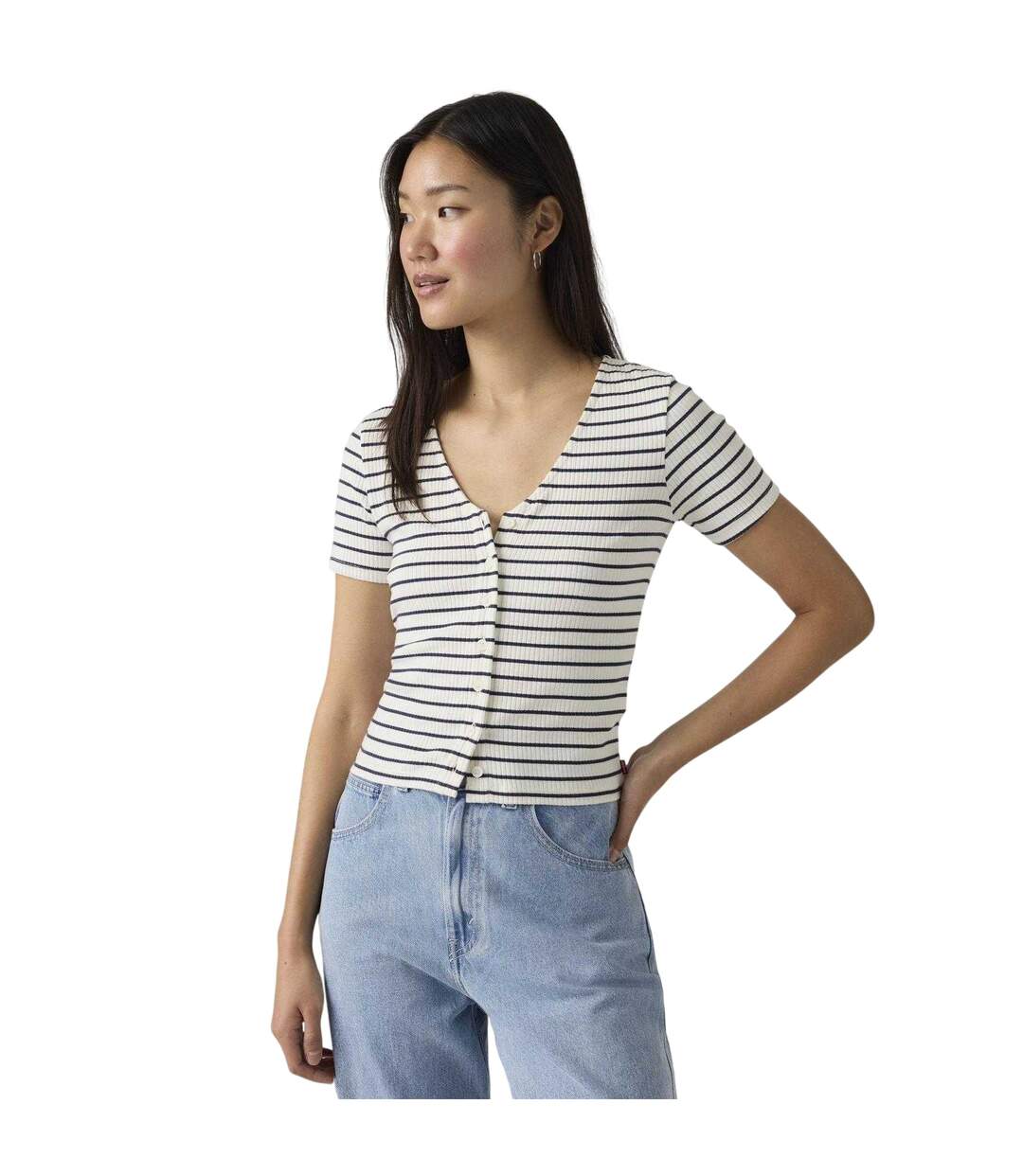 Womens/ladies Striped T-shirt Peacoat Blue Levis-1
