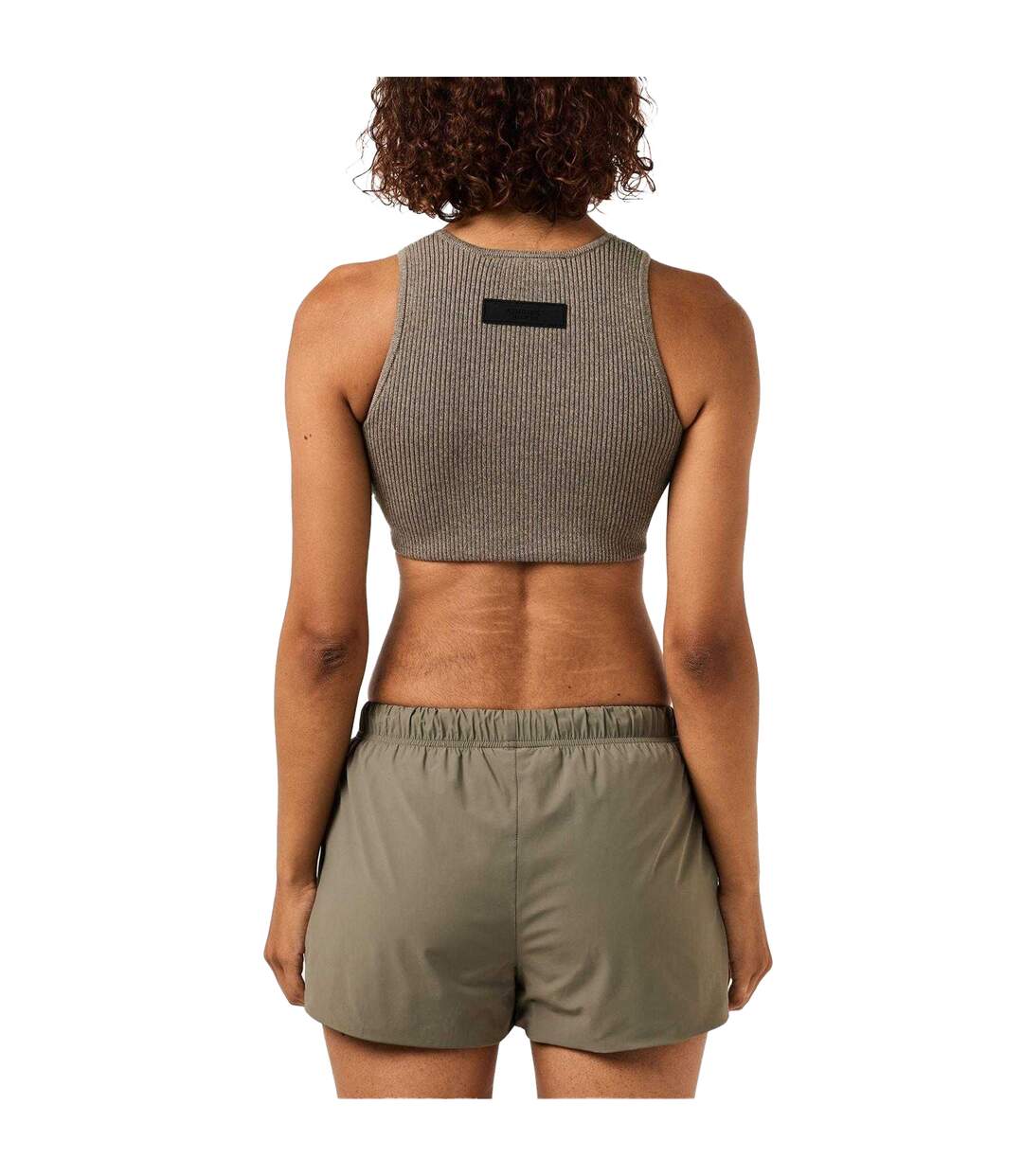 Womens/ladies Patch Ribbed Logo Crop Top Heather Grey Fear Of God Essentials-3