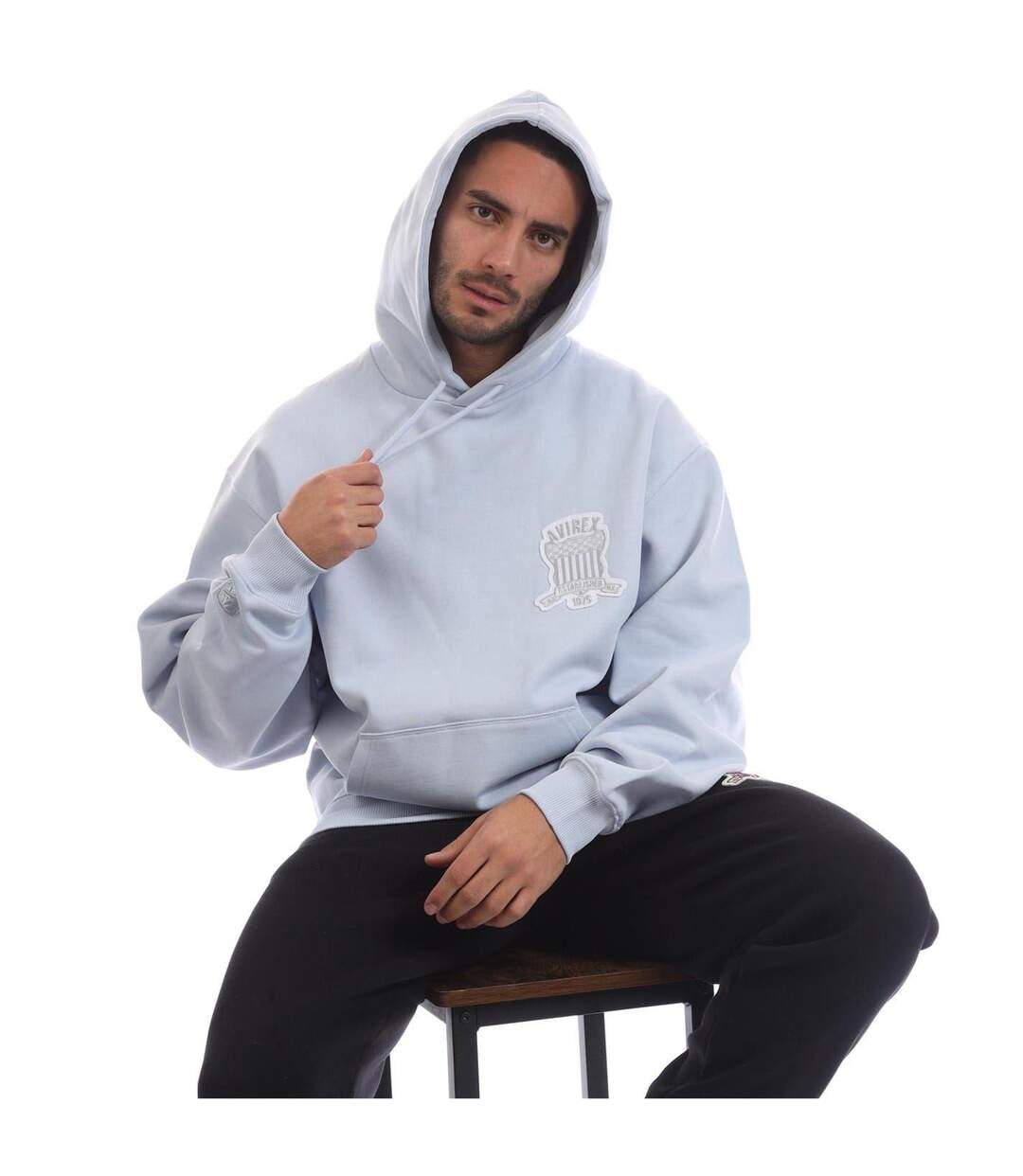 Sweat À Capuche Motif/style Logo Jackson Homme Bleu Ciel Avirex-1