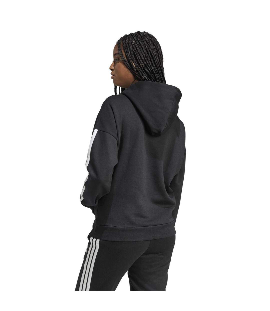 Womens/ladies Fleece Drawstring Hoodie Black Adidas-3