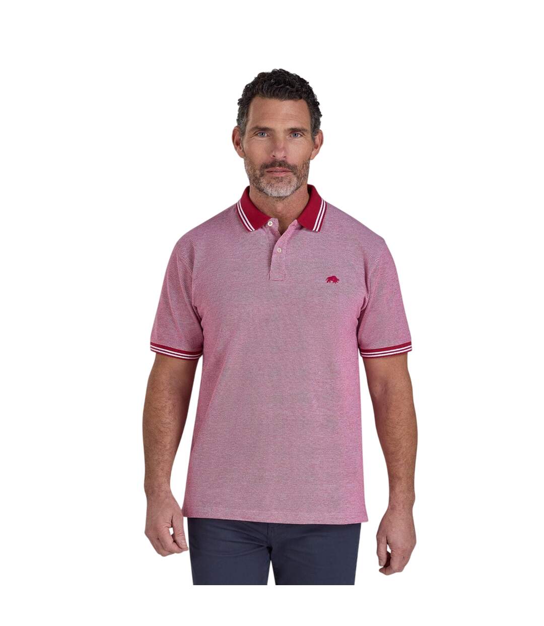 Mens Two Tone Pique Polo Shirt Berry Raging Bull-2