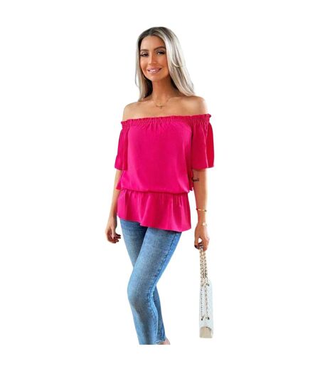 Womens/ladies Ruffle Hem Bardot Top Hot Pink AX Paris