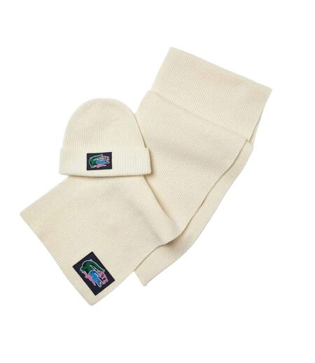 Ensemble Écharpe Et Bonnet Crème Lacoste