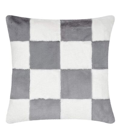 Cozee faux fur checked cushion cover 50cm x 50cm slate blue Heya Home