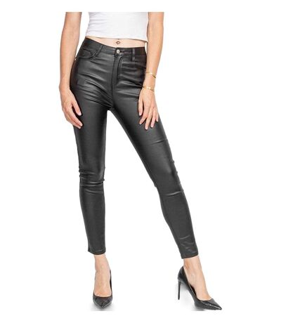 Jean femme slim fit enduit / Simili cuir Skinny Taille haute - Jean couleur noir.