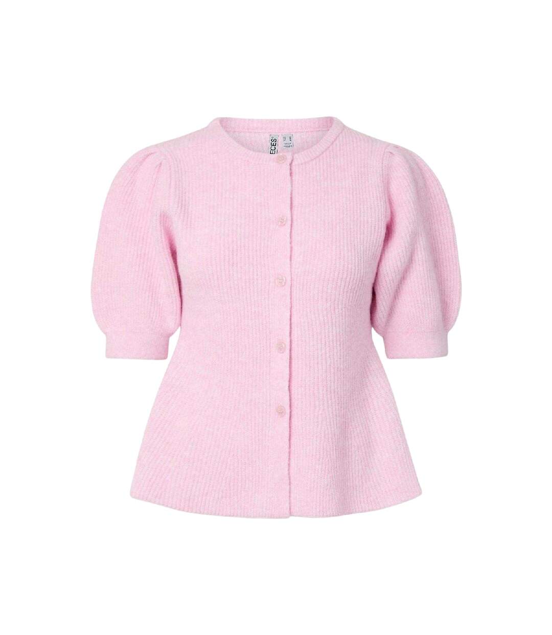 Womens/ladies Knitted Puff Sleeve Cardigan Pink Pieces-2